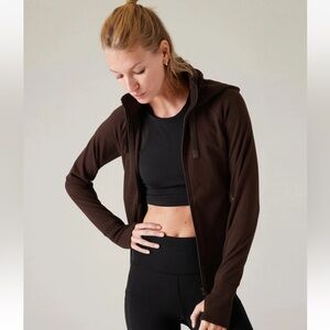Athleta Triumph Zip Front Hooded Sweatshirt Womens Small Brown Athletic